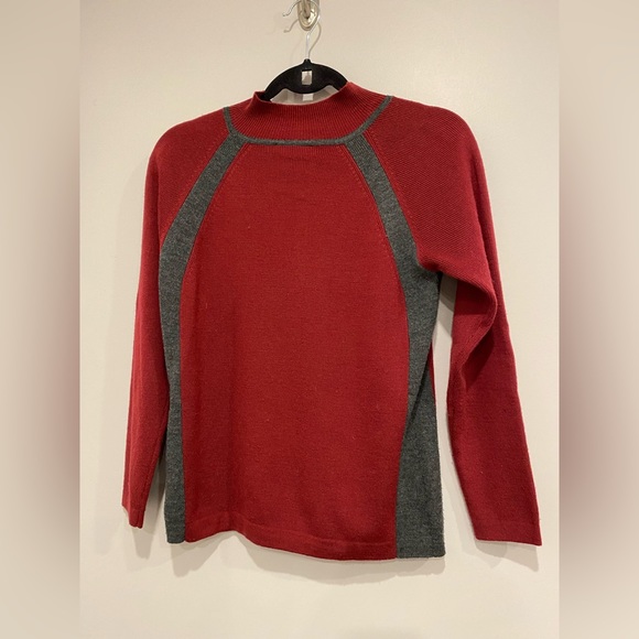 VTG Unisex 70s/80s Ski Sweater 3/4 Zip Deep Red & Gray Demetre - Picture 6 of 6